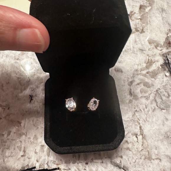 Costume Diamond Studs Gold Brackets W|Velvet Jewelry Box - Picture 6 of 8